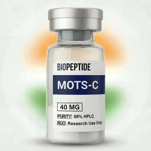 BioPeptide MOTS-C 10mg-40mg peptide in clear glass vial, 99% pure, used for health and wellness supplementation.